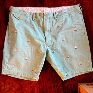 Rare Vintage retro green aqua embroidered Polo Ralph Lauren Shorts sail boat